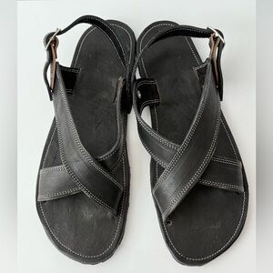 Black Leather Huaraches Hand Tooled Sandals with White Stitching